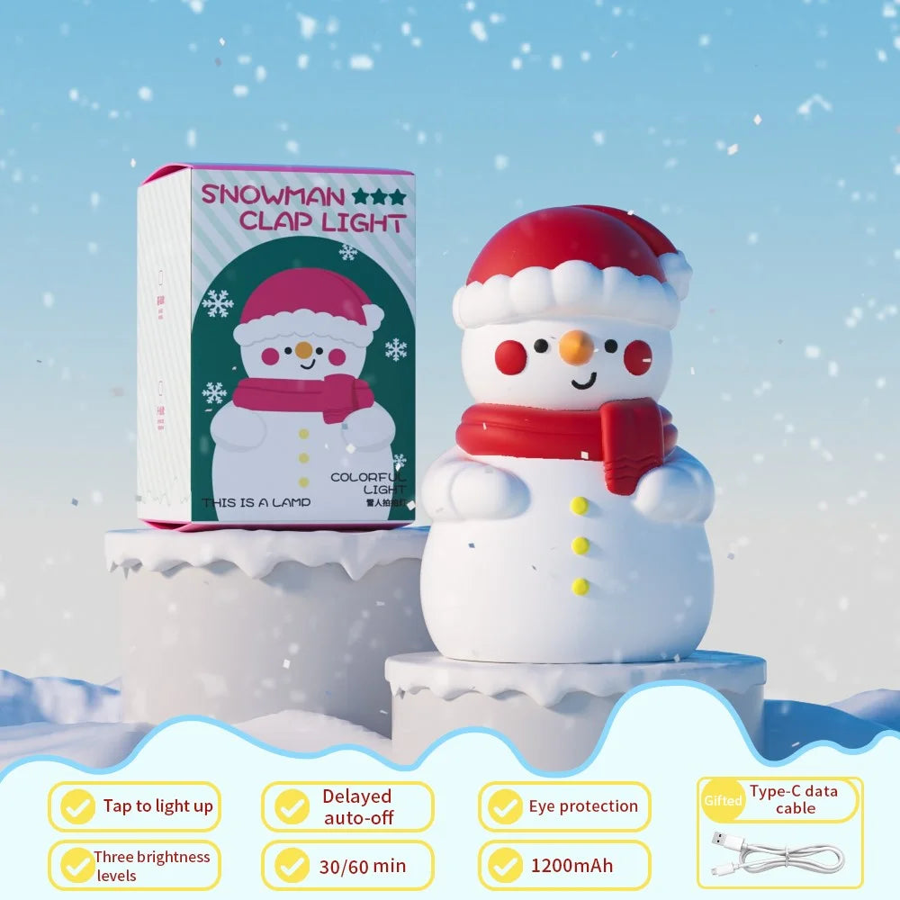 Christmas Snowman Tap Light with 7-Color Ambient Lighting, 1200mAh Rechargeable Night Light - 4