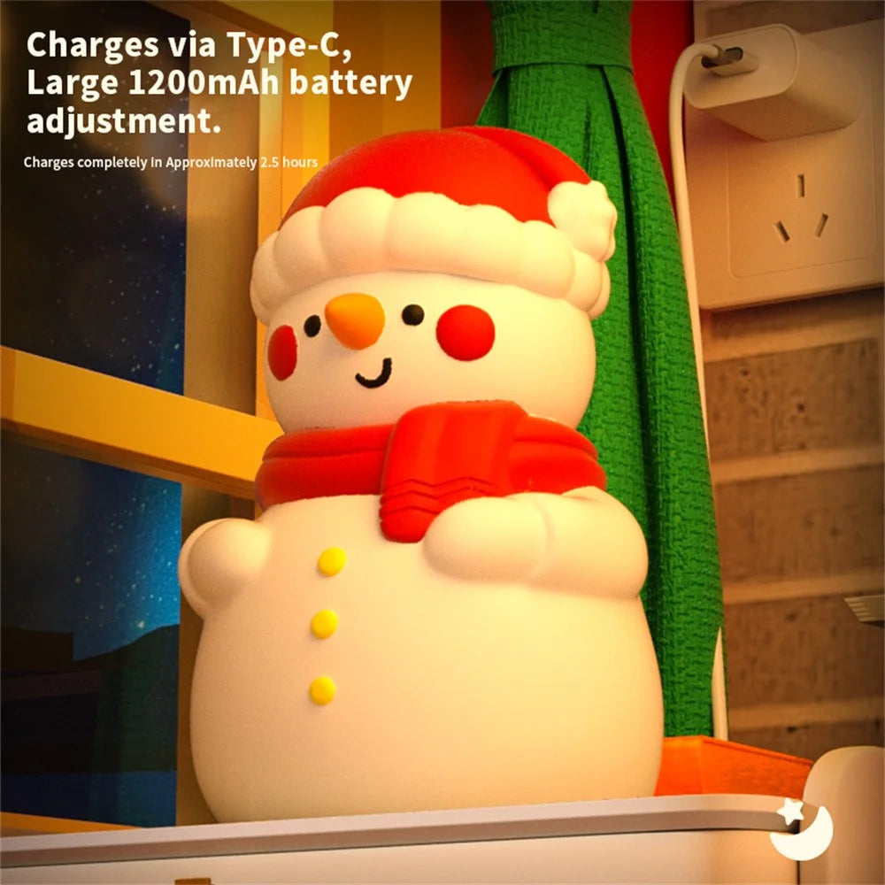Christmas Snowman Tap Light with 7-Color Ambient Lighting, 1200mAh Rechargeable Night Light - 7
