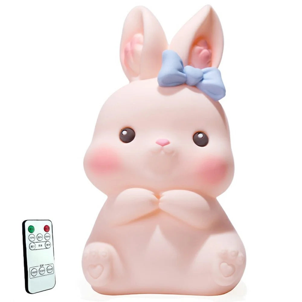 Bunny Night Light Remote Control Silicone Night Lamp Tap Light Nursery Nightlight - Pink - 1