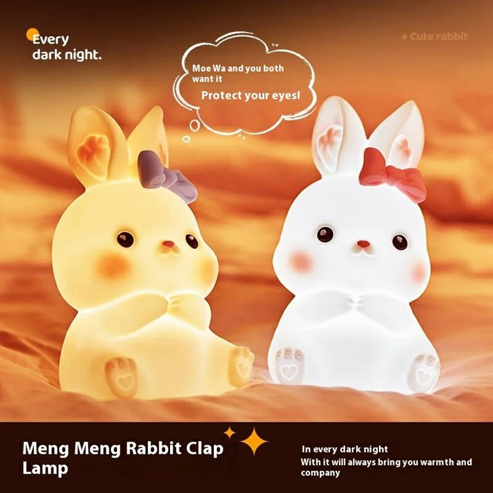 Bunny Night Light Remote Control Silicone Night Lamp Tap Light Nursery Nightlight - Pink - 2