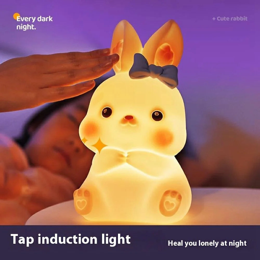 Bunny Night Light Remote Control Silicone Night Lamp Tap Light Nursery Nightlight - Pink - 3