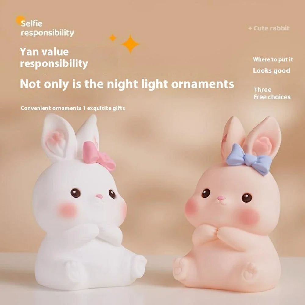 Bunny Night Light Remote Control Silicone Night Lamp Tap Light Nursery Nightlight - Pink - 7