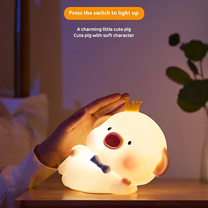 Pig Silicone Night Light for Bedroom Cute Cartoon Gift Touch Sensor Remote Control Tap Lamp - 2