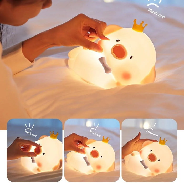 Pig Silicone Night Light for Bedroom Cute Cartoon Gift Touch Sensor Remote Control Tap Lamp - 3