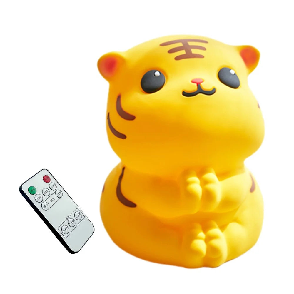 Cute Tiger Night Light with Remote Control Battery Powered Silicone Lamp for Bedroom - 1