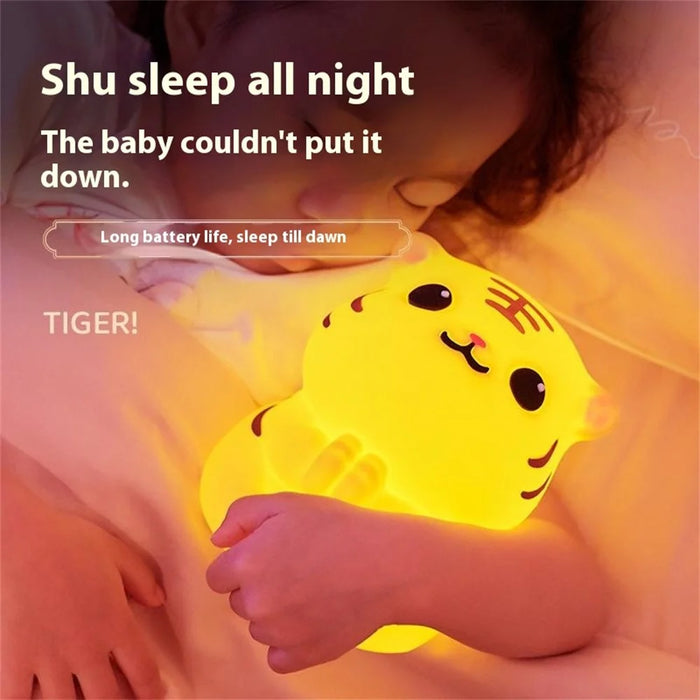 Cute Tiger Night Light with Remote Control Battery Powered Silicone Lamp for Bedroom - 6