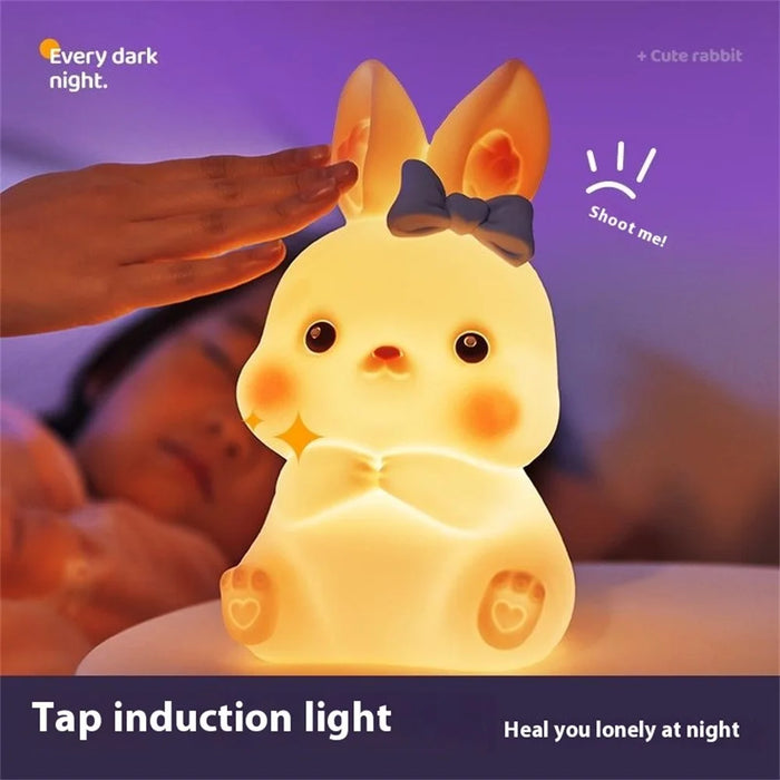 Creative Cute Bunny Silicone Night Light Bedside Bedroom Ambient Lamp S Size - Pink - 4