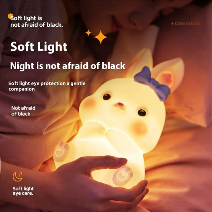 Creative Cute Bunny Silicone Night Light Bedside Bedroom Ambient Lamp S Size - Pink - 5