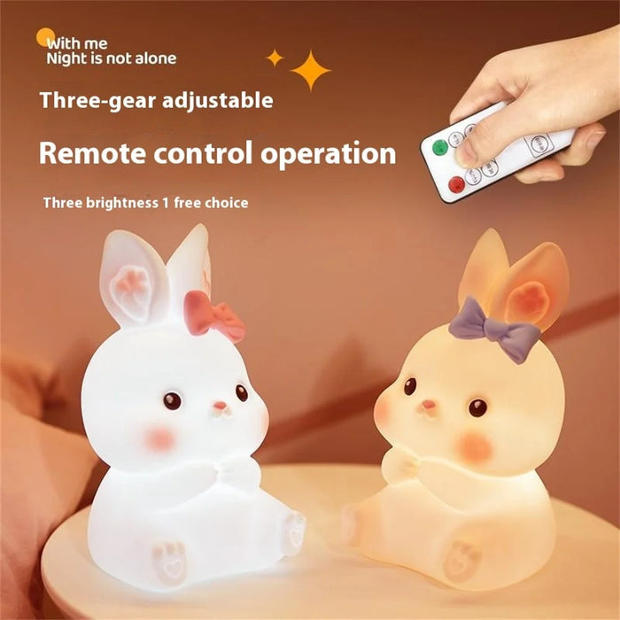 Creative Cute Bunny Silicone Night Light Bedside Bedroom Ambient Lamp S Size - Pink - 7