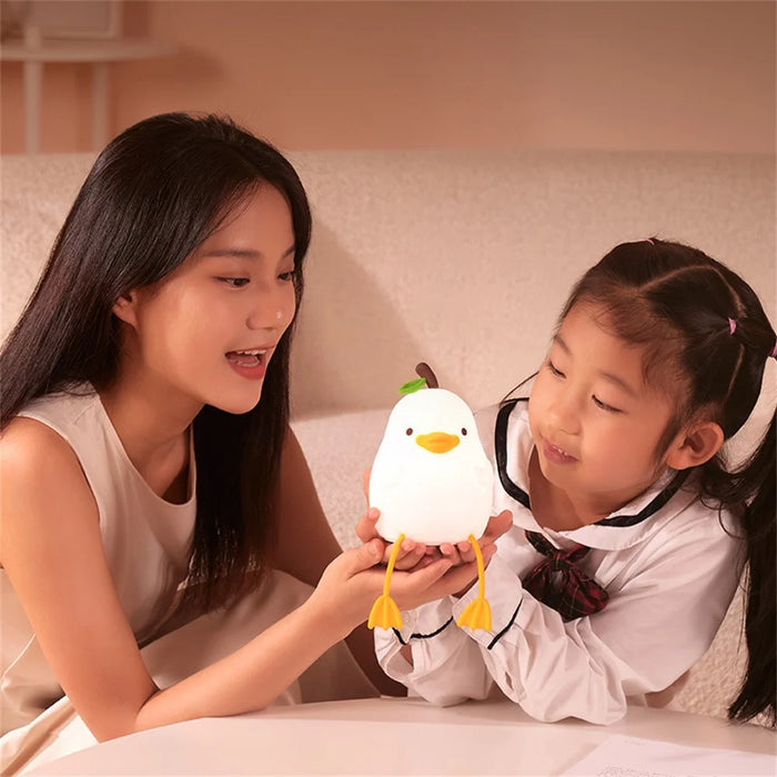 Pear Duck Night Light for Kids Cute Silicone Nursery Nightlight 3 Level Dimmable Tablet Lamp - 5