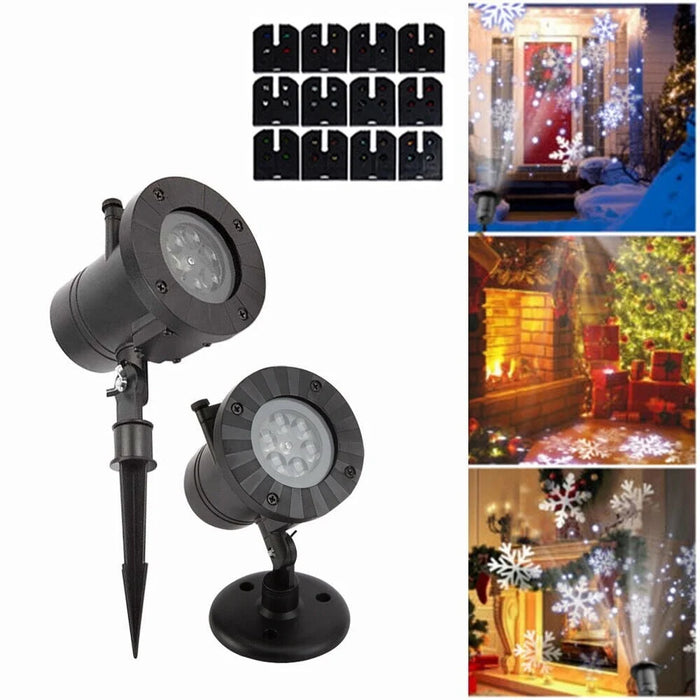 Outdoor Snowflake LED Projector Light 12 Patterns Christmas Holiday Party Waterproof Sound Activated Decor Gift Light - US Plug - 1