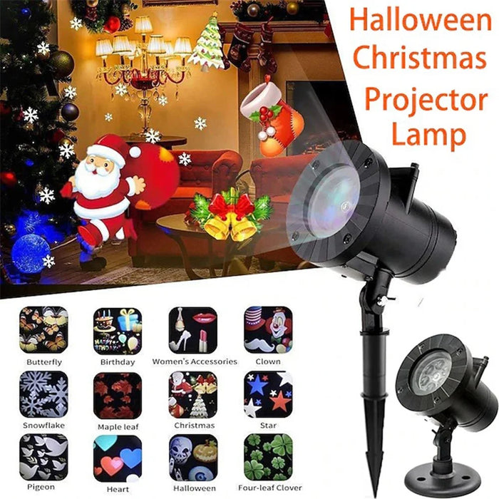 Outdoor Snowflake LED Projector Light 12 Patterns Christmas Holiday Party Waterproof Sound Activated Decor Gift Light - US Plug - 3