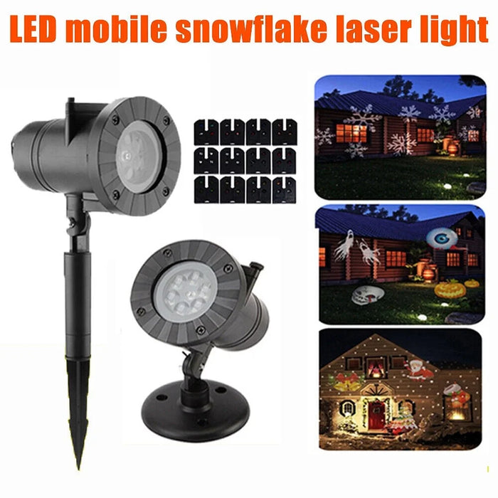Outdoor Snowflake LED Projector Light 12 Patterns Christmas Holiday Party Waterproof Sound Activated Decor Gift Light - US Plug - 4