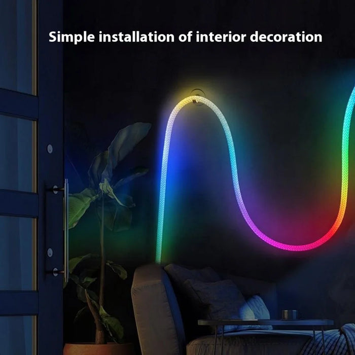2m RGB LED Round Braided Light Strip Smart App Control Flexible Neon Ambient Light - 2