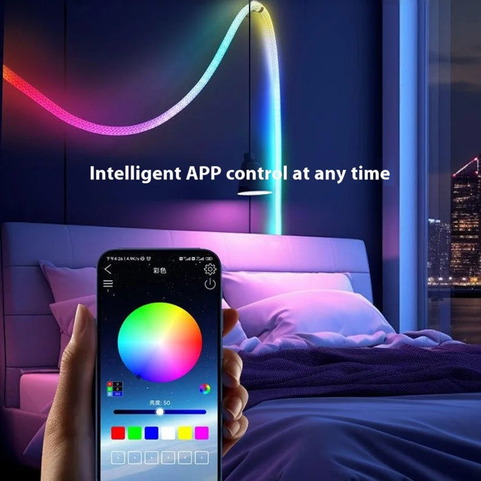 2m RGB LED Round Braided Light Strip Smart App Control Flexible Neon Ambient Light - 5