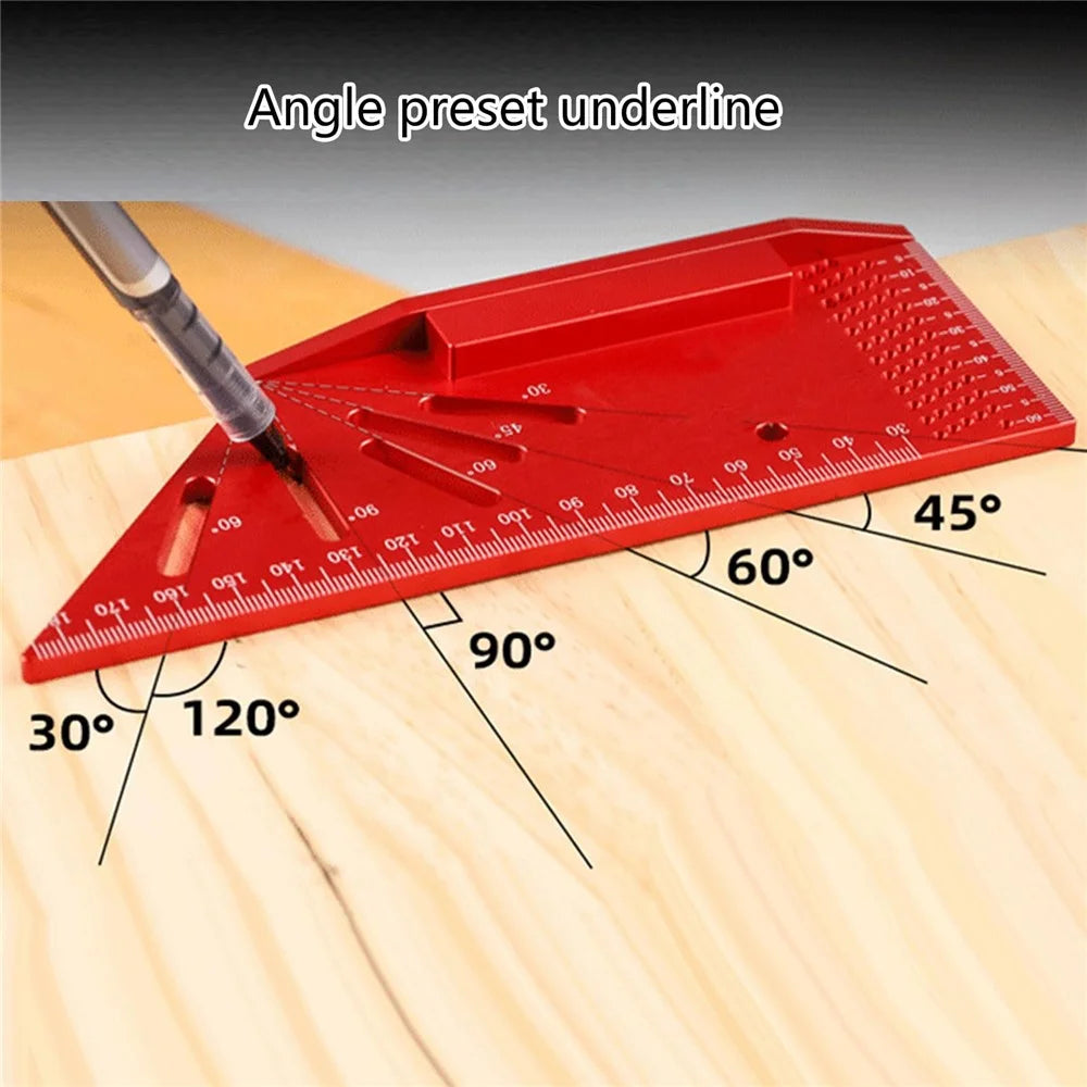 GD1114 Woodworking Marking Ruler 3D Bevel Gauge 30 45 60 90 120 Degree Aluminum Alloy Angle Ruler - Metric System - 3