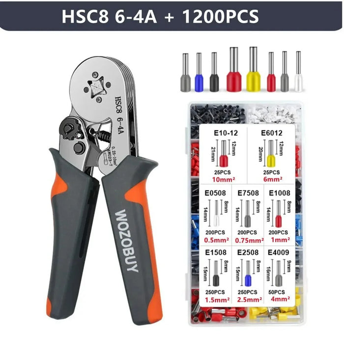 HSC8 6-4A Ferrule Crimping Pliers with 1200Pcs Terminals Wire Connector Electrical Repair Kit - 6