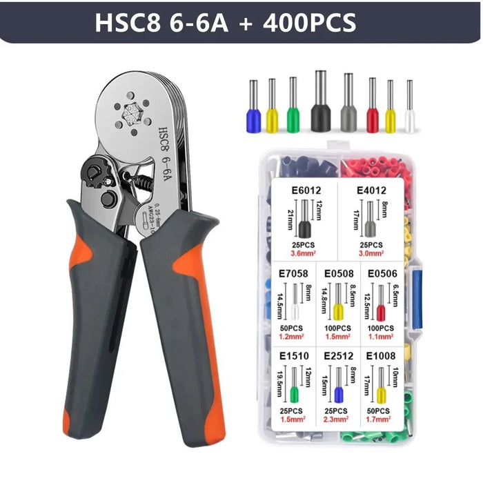HSC8 6-6A Ferrule Crimping Pliers with 400Pcs Terminals Wire Connector Electrical Repair Kit - 6