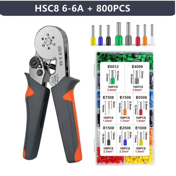 HSC8 6-6A Ferrule Crimping Pliers with 800Pcs Terminals Wire Connector Electrical Repair Kit - 6