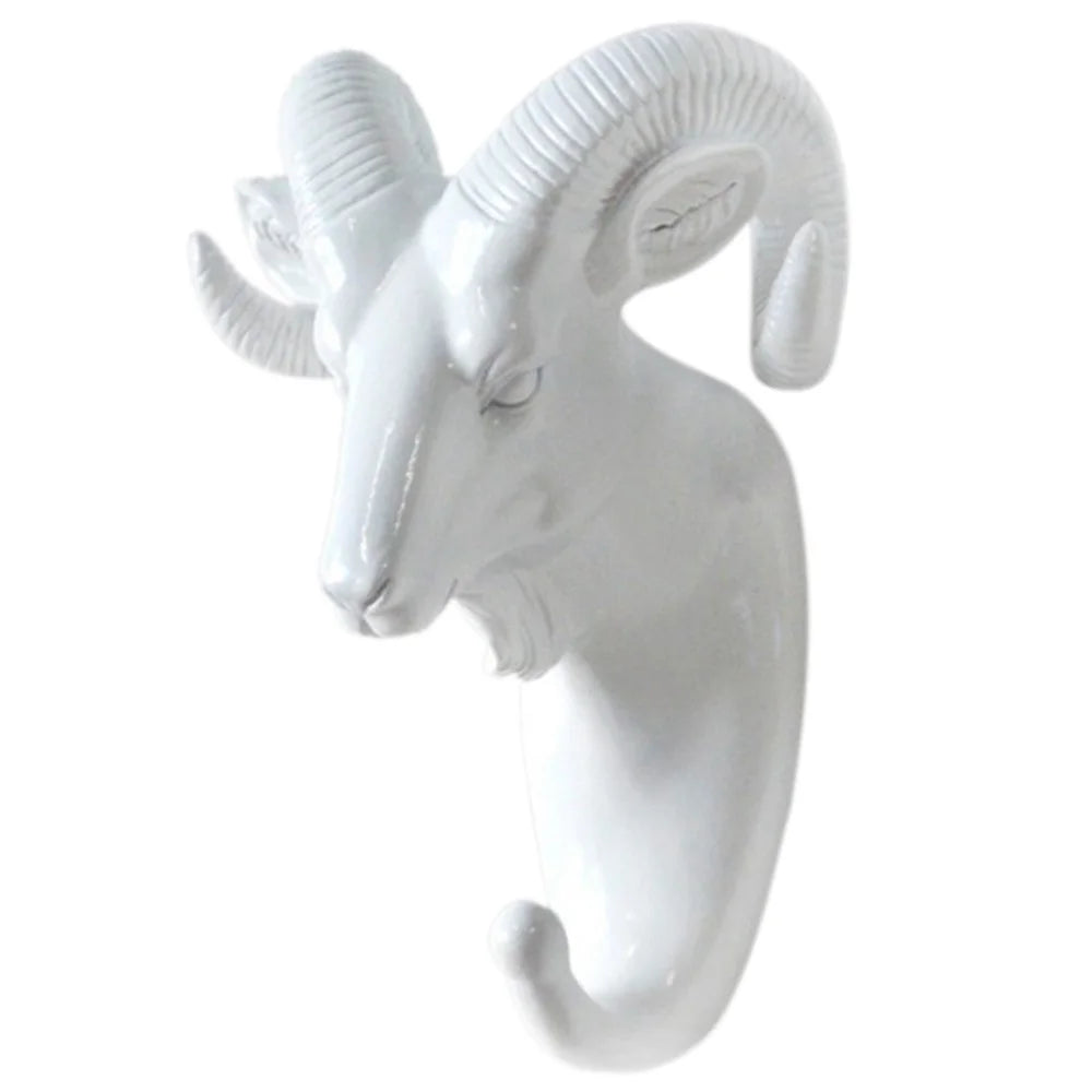 Goat Head Resin Hook Wall Art Jewelry Keys Scarf Bag Hanger Behind The Door Coat Rack - White - 1