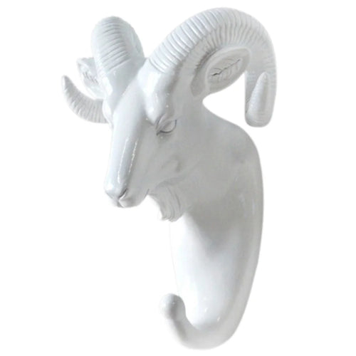 Goat Head Resin Hook Wall Art Jewelry Keys Scarf Bag Hanger Behind The Door Coat Rack - White - 1