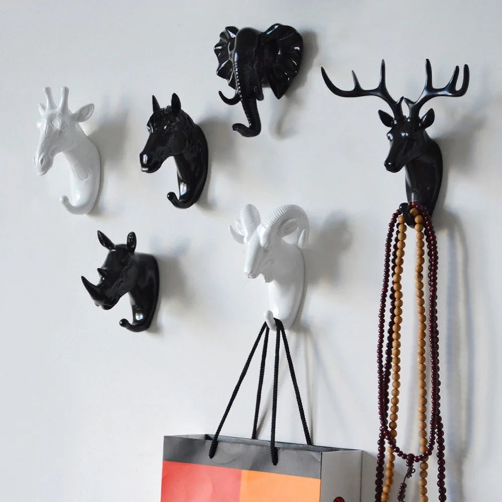Goat Head Resin Hook Wall Art Jewelry Keys Scarf Bag Hanger Behind The Door Coat Rack - White - 5
