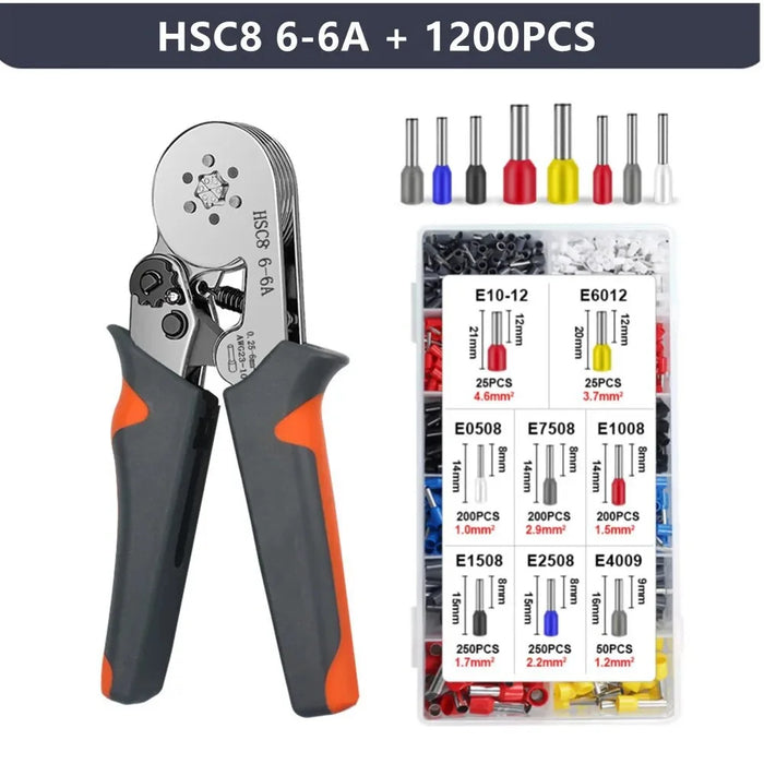 HSC8 6-6A Ferrule Crimping Pliers with 1200Pcs Terminals Wire Connector Electrical Repair Kit - 6