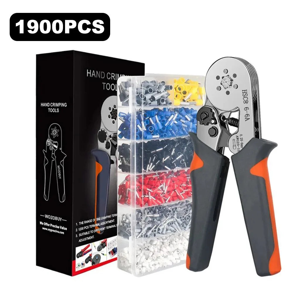 HSC8 6-6A Ferrule Crimping Pliers with 1900Pcs Terminals Wire Connector Electrical Repair Kit - 1