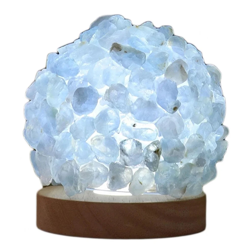 Natural Crystal Ball Table Lamp with Wooden Base for Yoga Balance Meditation USB Charged Night Light - Sky Blue - 1