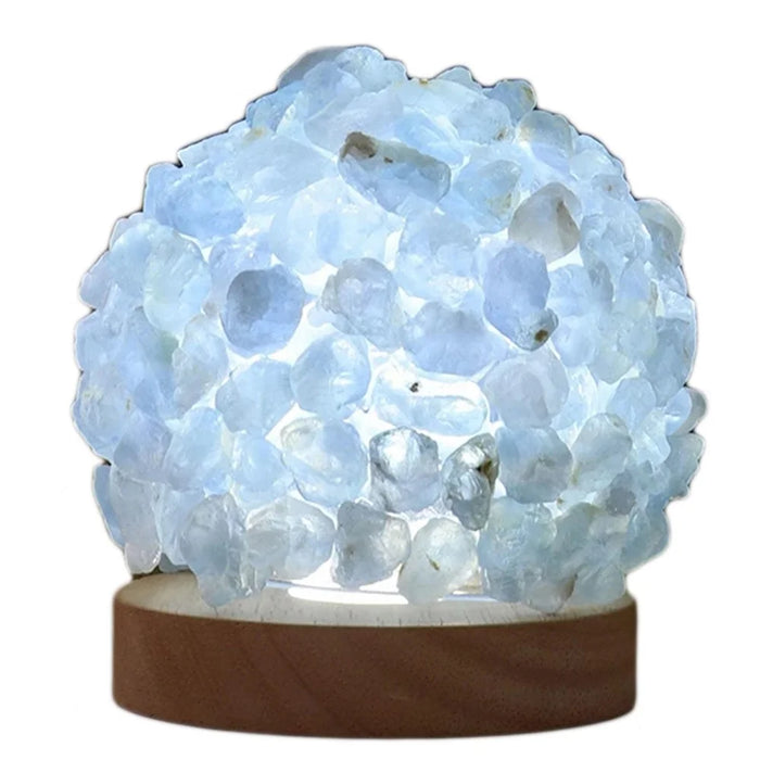 Natural Crystal Ball Table Lamp with Wooden Base for Yoga Balance Meditation USB Charged Night Light - Sky Blue - 1