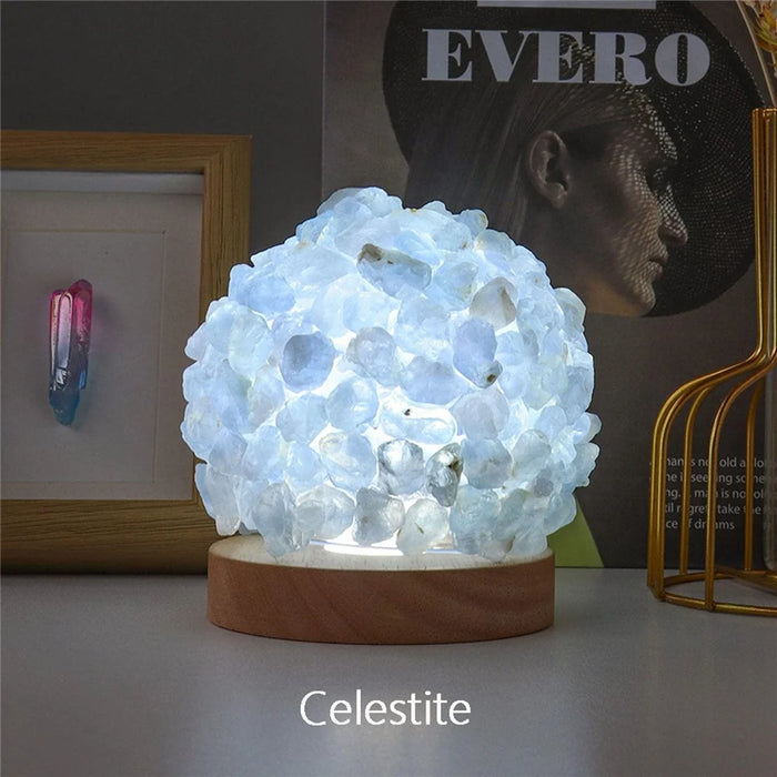 Natural Crystal Ball Table Lamp with Wooden Base for Yoga Balance Meditation USB Charged Night Light - Sky Blue - 3