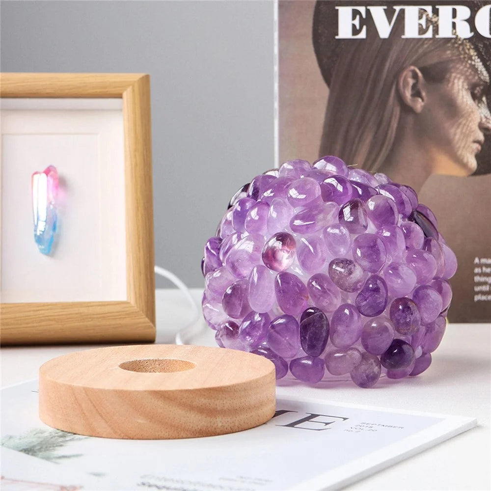 Natural Amethyst Crystal Ball Night Light Eye Protection Table Lamp for Bedroom Bedside Decor - 2