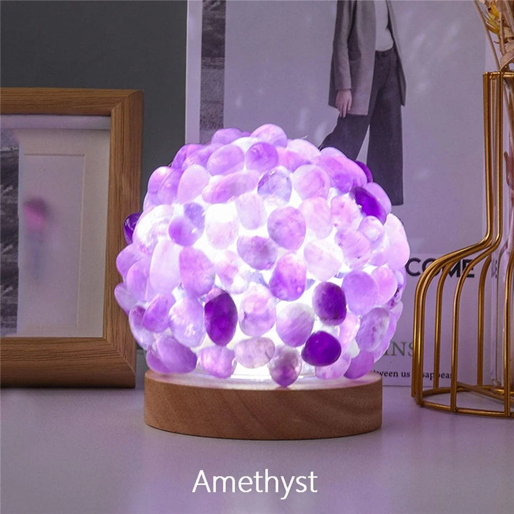 Natural Amethyst Crystal Ball Night Light Eye Protection Table Lamp for Bedroom Bedside Decor - 3
