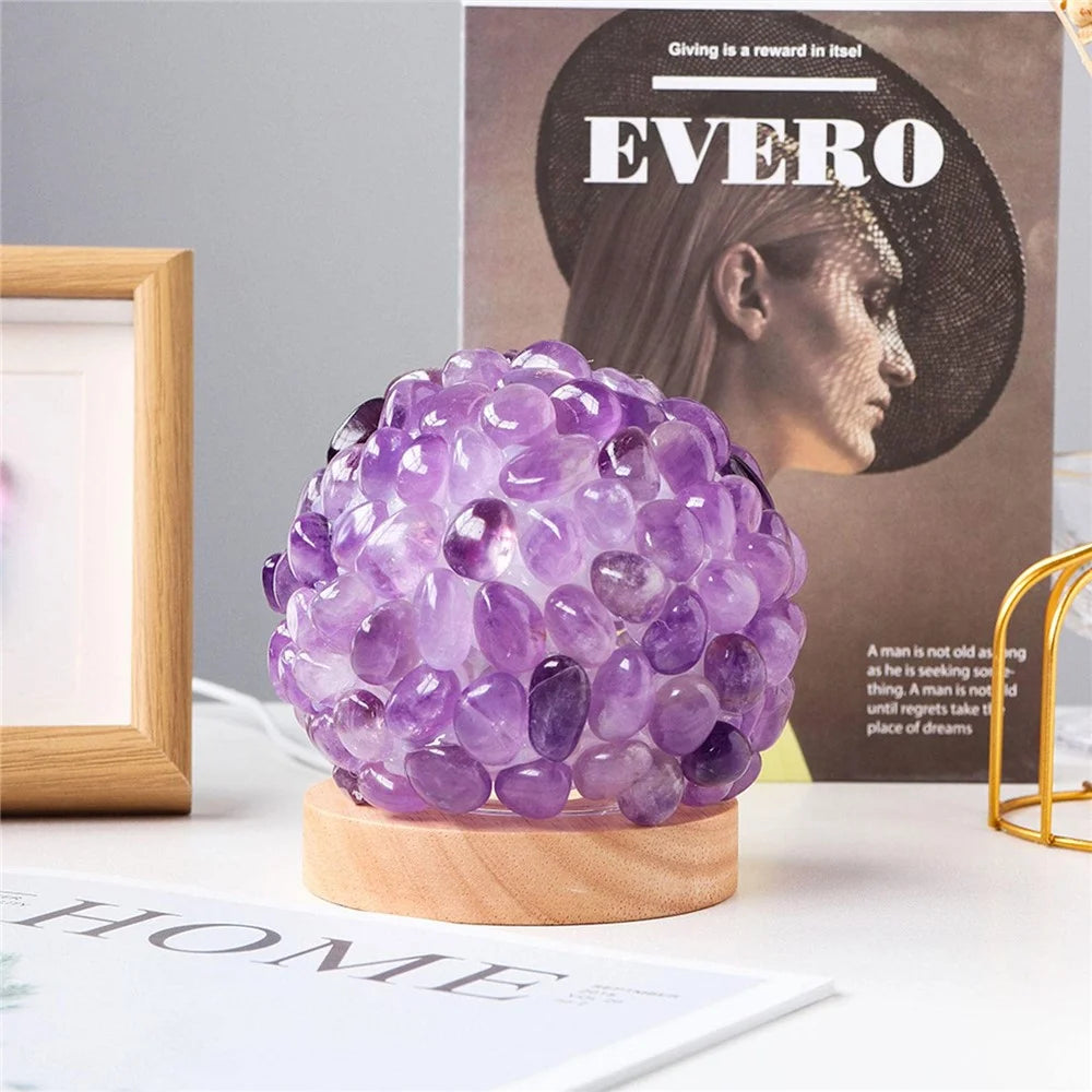 Natural Amethyst Crystal Ball Night Light Eye Protection Table Lamp for Bedroom Bedside Decor - 4