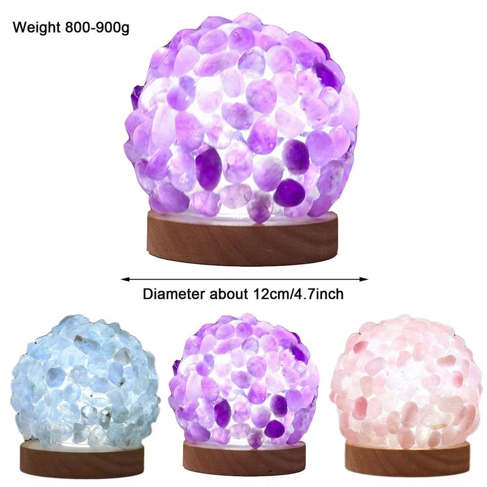 Natural Amethyst Crystal Ball Night Light Eye Protection Table Lamp for Bedroom Bedside Decor - 7