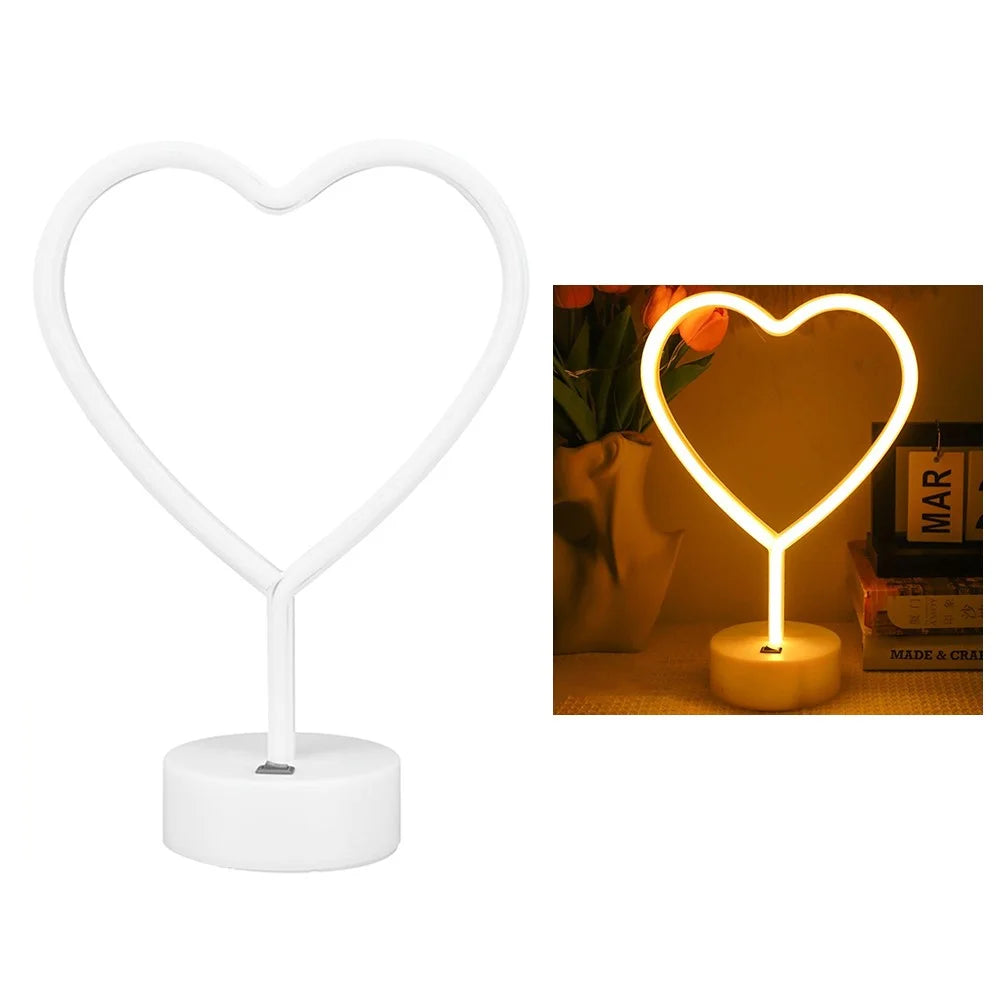 3D Heart Shape Neon LED Light Romantic Table Lamp Mood Light Bedroom Decor - Warm Light - 1