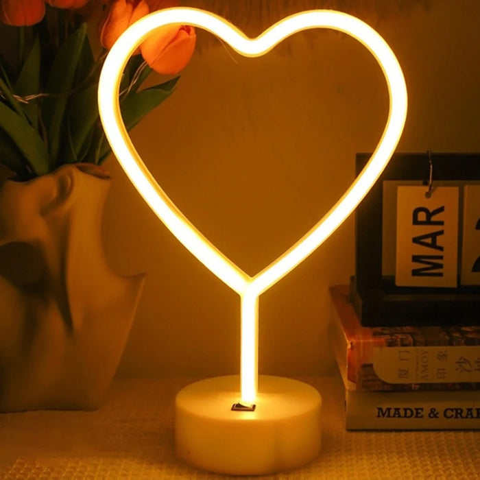 3D Heart Shape Neon LED Light Romantic Table Lamp Mood Light Bedroom Decor - Warm Light - 2