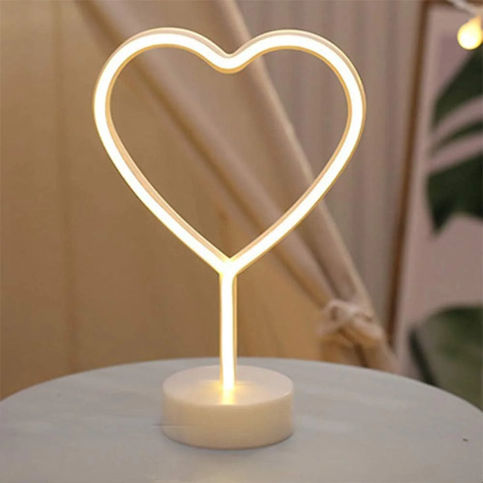 3D Heart Shape Neon LED Light Romantic Table Lamp Mood Light Bedroom Decor - Warm Light - 3