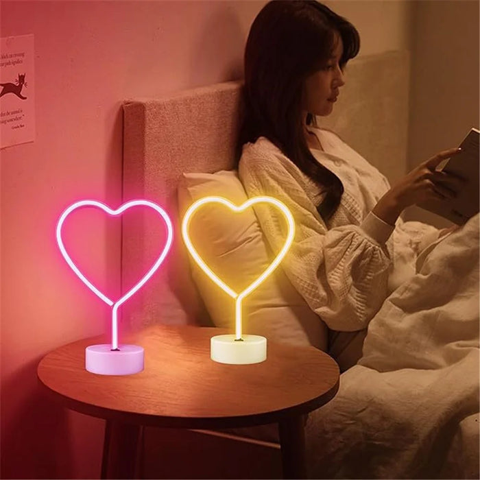 3D Heart Shape Neon LED Light Romantic Table Lamp Mood Light Bedroom Decor - Warm Light - 4