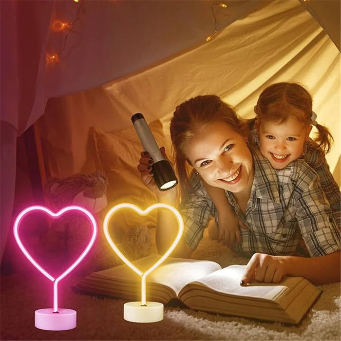 3D Heart Shape Neon LED Light Romantic Table Lamp Mood Light Bedroom Decor - Warm Light - 5