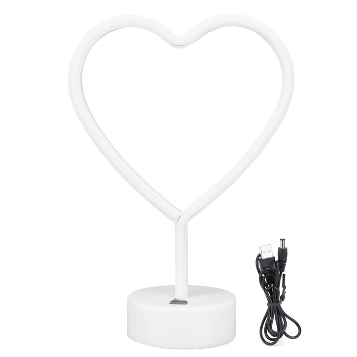 3D Heart Shape Neon LED Light Romantic Table Lamp Mood Light Bedroom Decor - Warm Light - 6