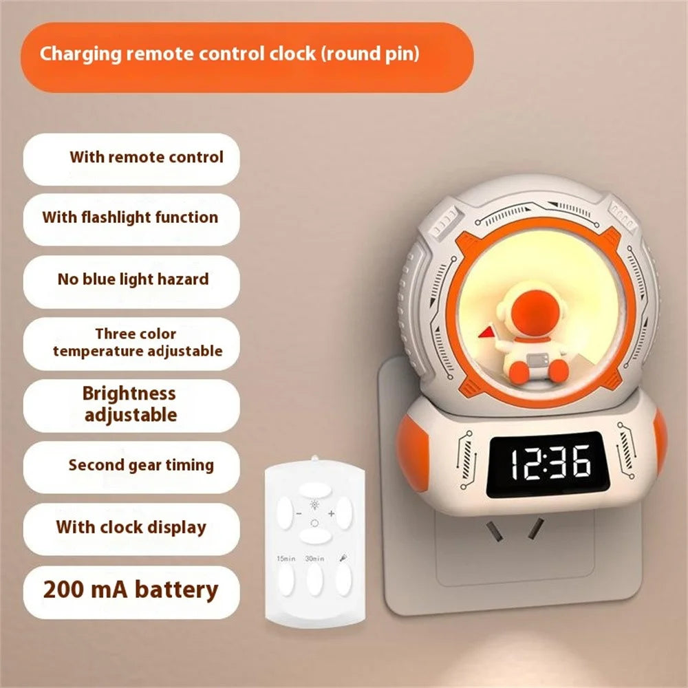 LED Night Light Timer Clock Display Rechargeable Rotatable Bedside Lamp - 2