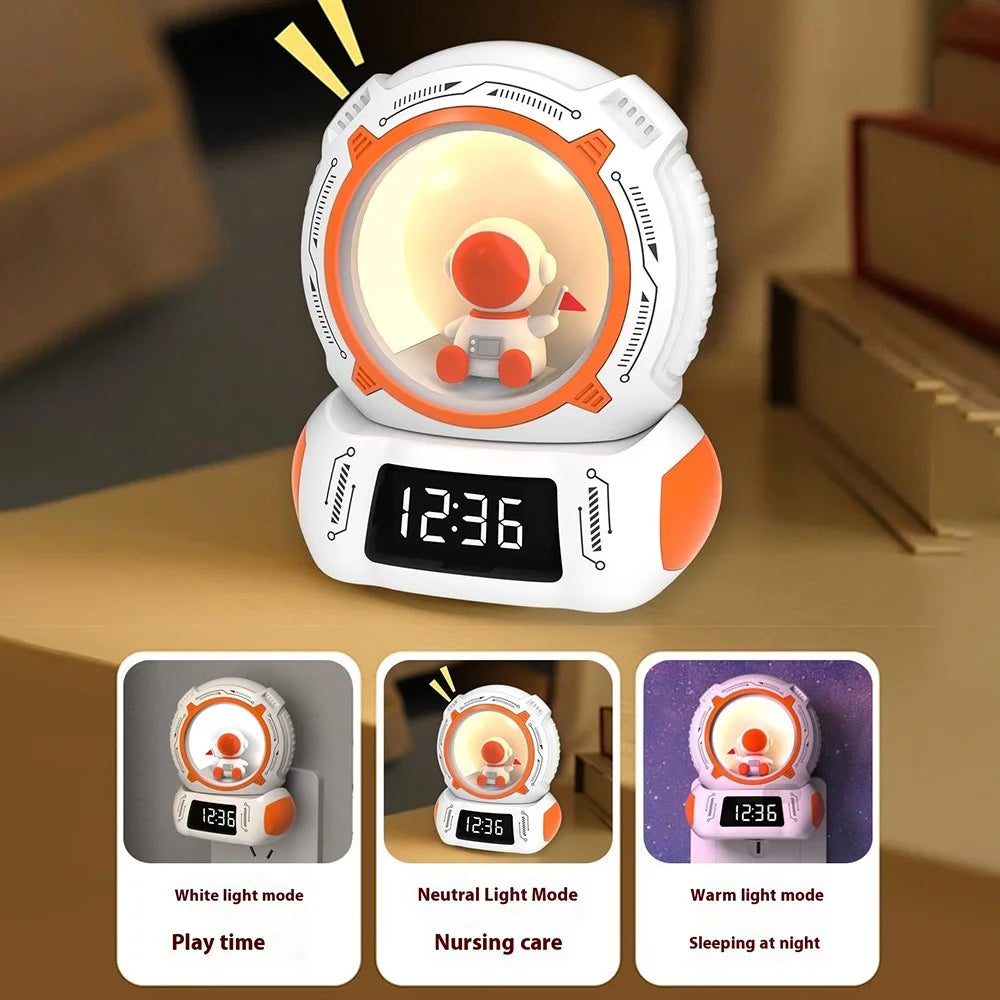 LED Night Light Timer Clock Display Rechargeable Rotatable Bedside Lamp - 4