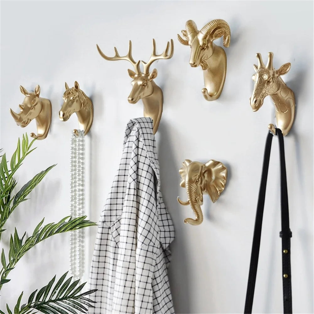 Elephant Head Decorative Wall Resin Hook Jewelry Keys Scarf Bag Hanger Coat Rack for Living Room Bedroom - Black/Gold - 4