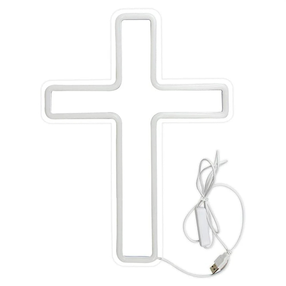 LED Cross Neon Sign USB Powered Dimmable Room Decor Light for Church Party - 1