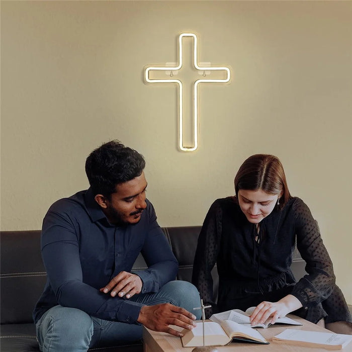 LED Cross Neon Sign USB Powered Dimmable Room Decor Light for Church Party - 4