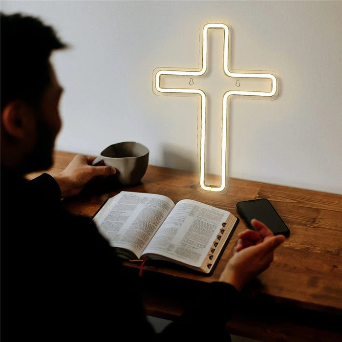 LED Cross Neon Sign USB Powered Dimmable Room Decor Light for Church Party - 5