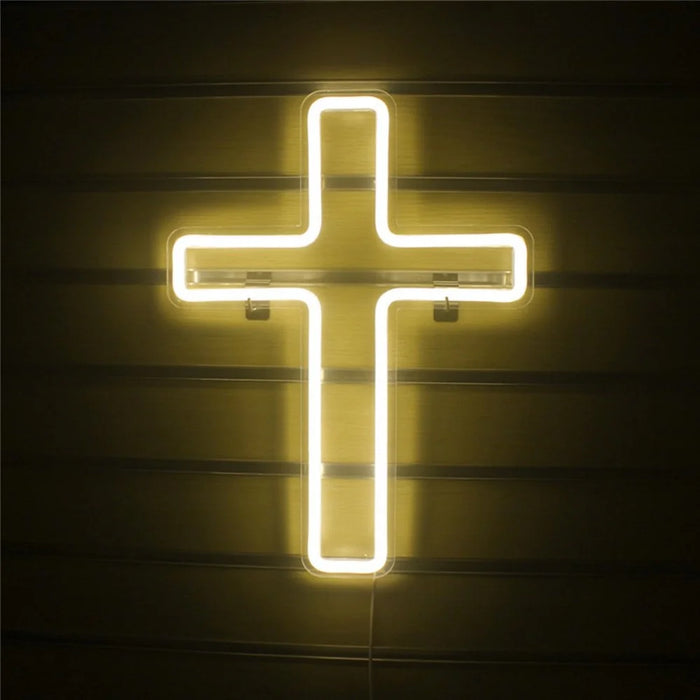LED Cross Neon Sign USB Powered Dimmable Room Decor Light for Church Party - 6