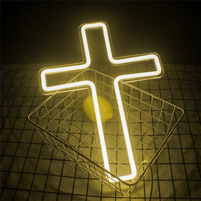 LED Cross Neon Sign USB Powered Dimmable Room Decor Light for Church Party - 7