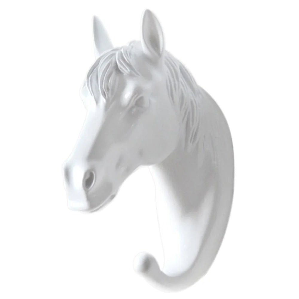Horse Head Resin Hook Animal Clothes Hanger Wall Decoration for Hallway Cloakroom - White - 1